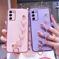wrist bracelet phone case for oppo a55 case luxury love heart chain plating cover capa oppo a55 a 55 5g soft silicone