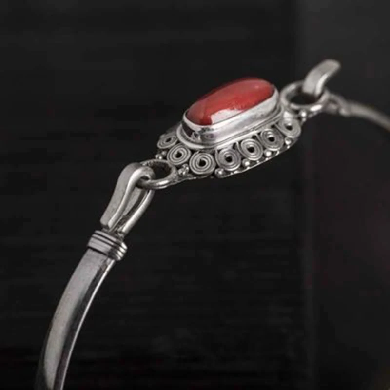 

New Handmade Silver Ladies Bracelet Inlaid Gemstone Turquoise Bracelet Female Opening Retro Ethnic Style Jewelry Accessory
