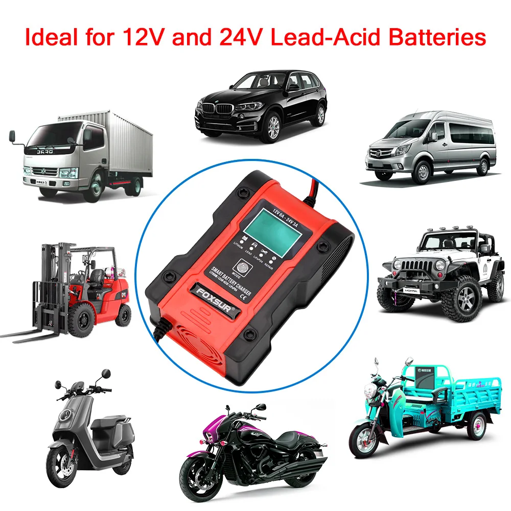 

Pulse Charge Maintainer & Desulfator Car Battery Charger 12V-24V 6A Intelligent For Car Motorcycle Lead Acid Battery Agm Gel