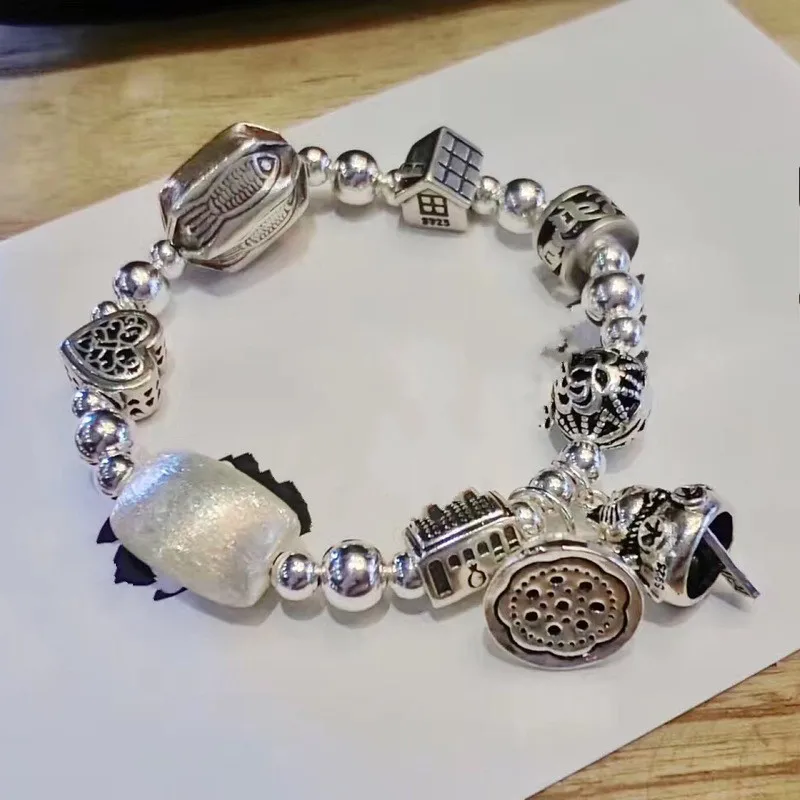 925 браслет с серебряными бусинами маленький серебряный ручной работы милый