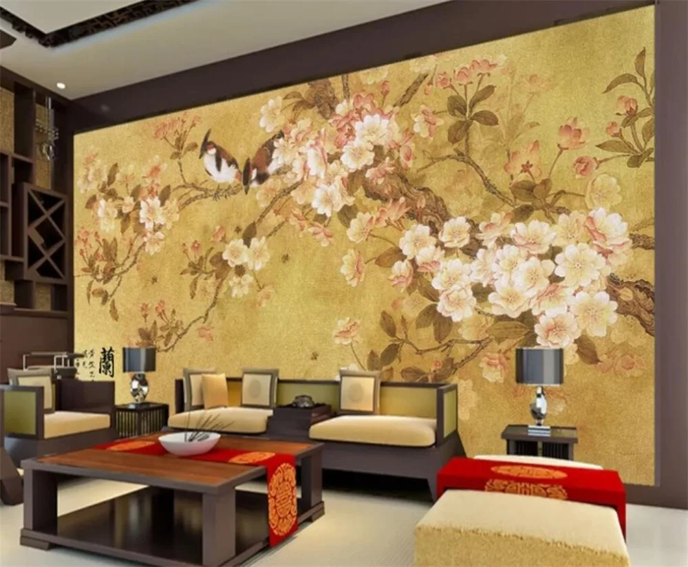

Прямая поставка пользовательские обои стерео фотообои Орхидея цветок птица Китайский элегантный фон настенная гостиная обои