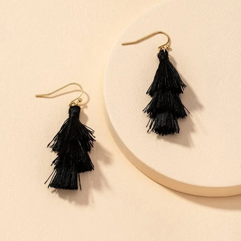 

2021 Hot Simple Tiered Tassel Drop Earrings for Woman Summer Beach Earrings Fashion Femme Bohemian Jewelry Gift