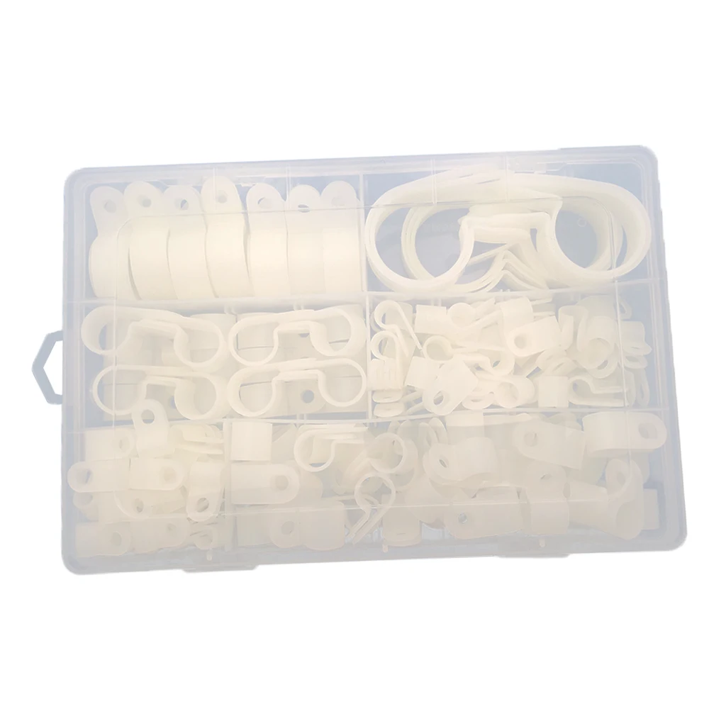 

200 Pieces Nylon Plastic Cable Clips Clamp R-Type Fasteners Assortment