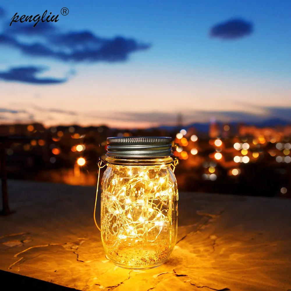 

Solar Mason Jar Lights 10 Led Glass Waterproof Solar Lanterns Hanging Lamp Starry Star Fairy Firefly For Garden Yard Decoration