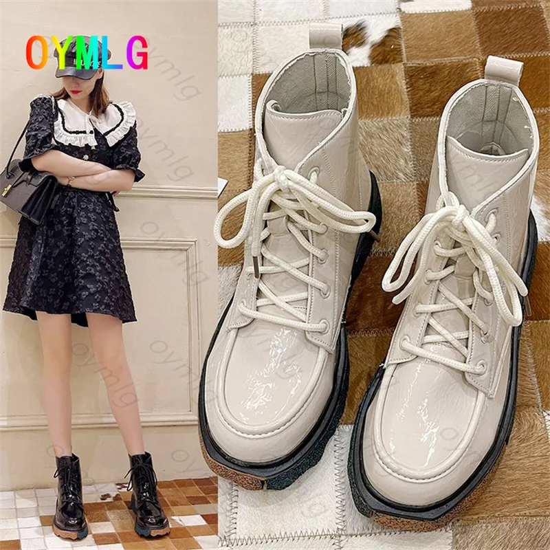 

Женские ботинки со шнуровкой, на толстом каблуке, повседневные, в британском стиле, Осень-зима 2021