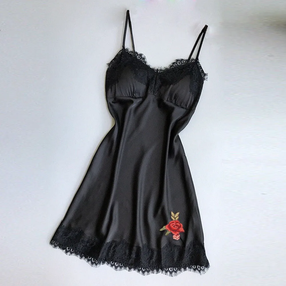 Размера плюс ночная рубашка с вышивкой и кружевом для Ночная сексуальное ночное