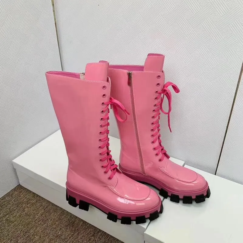 Botas Mujer сапоги из лакированной кожи женская обувь для подиума Bota Feminina на платформе