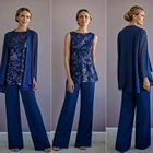 Женское атласное шифоновое платье с длинным рукавом, круглым вырезом и брюками