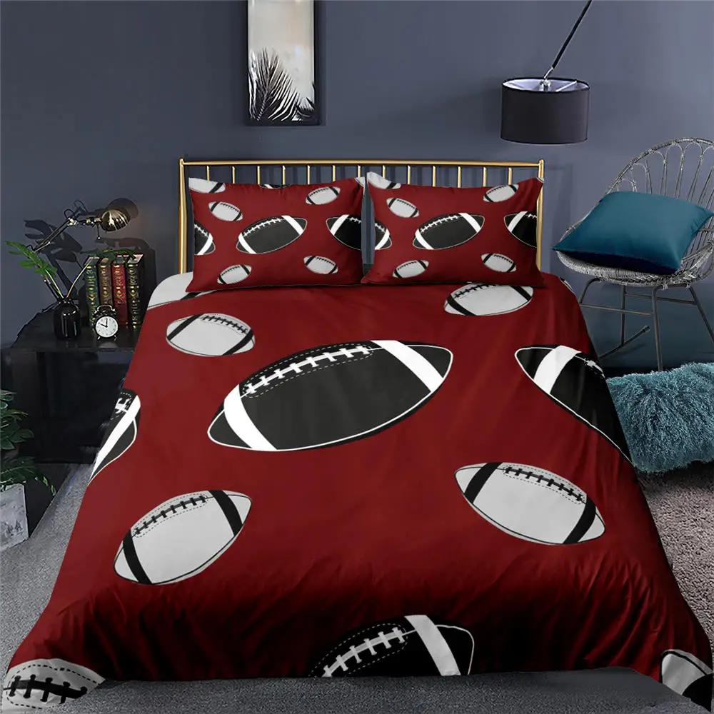 

3D Football Painting Bedding Set Bedspread 2/3pc Boys Teens Bedroom Decor (Pillowcase Duvet Cover) Single Double Queen Size