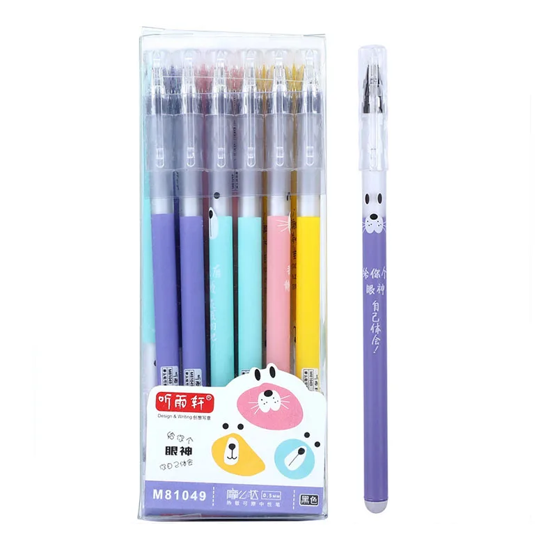 

3pcs/lot Kawaii Animal Cat Erasable Pen 0.5mm Black Ink Washable Handle Erasable Pen Refill Rod for Student School Writing Tools