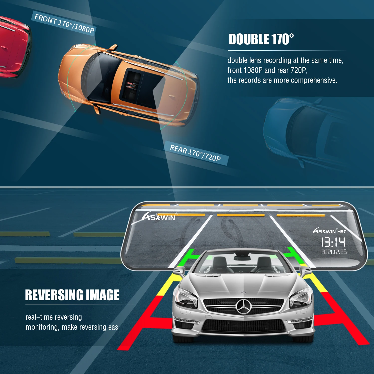 $83.88 Asawin H5C 1080P 10 Inch Mirror Dashcam  Dual Lens Car DVR Touch IPS RearView  Car Camera  Video Recorder Support Rear View Lens