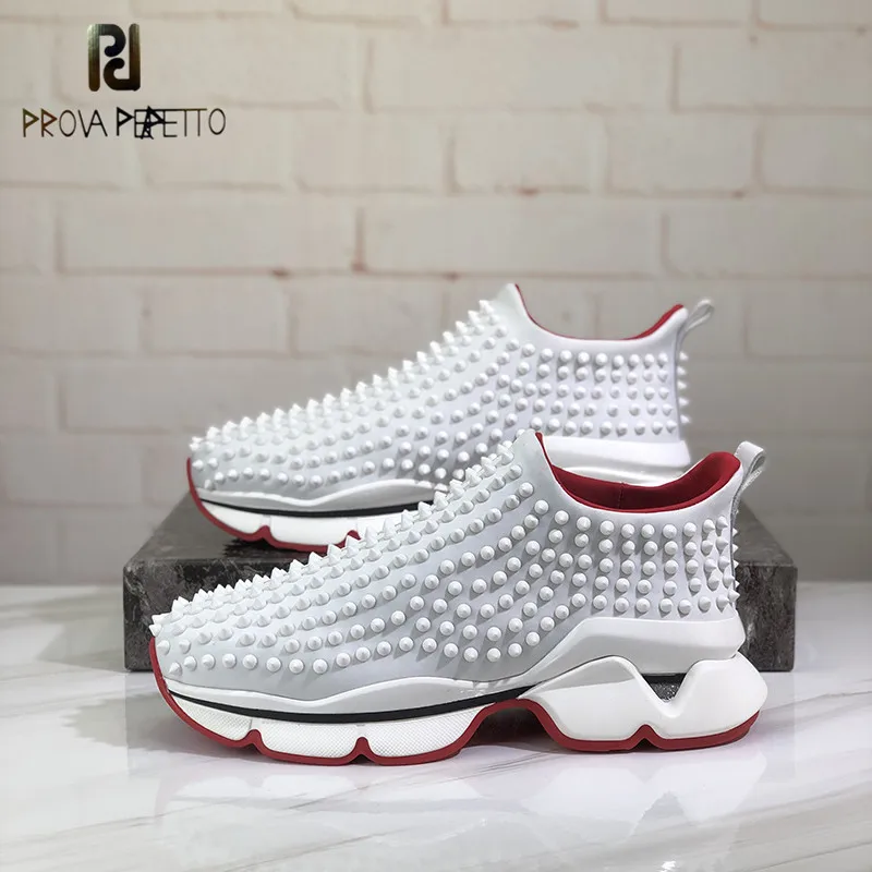 

Brand Design Womens Sneakers Luxury Rivet Flat Platform Shoes Breathable Stretch Fabric Slip On Chunky Sneakers Men Casual Shoes