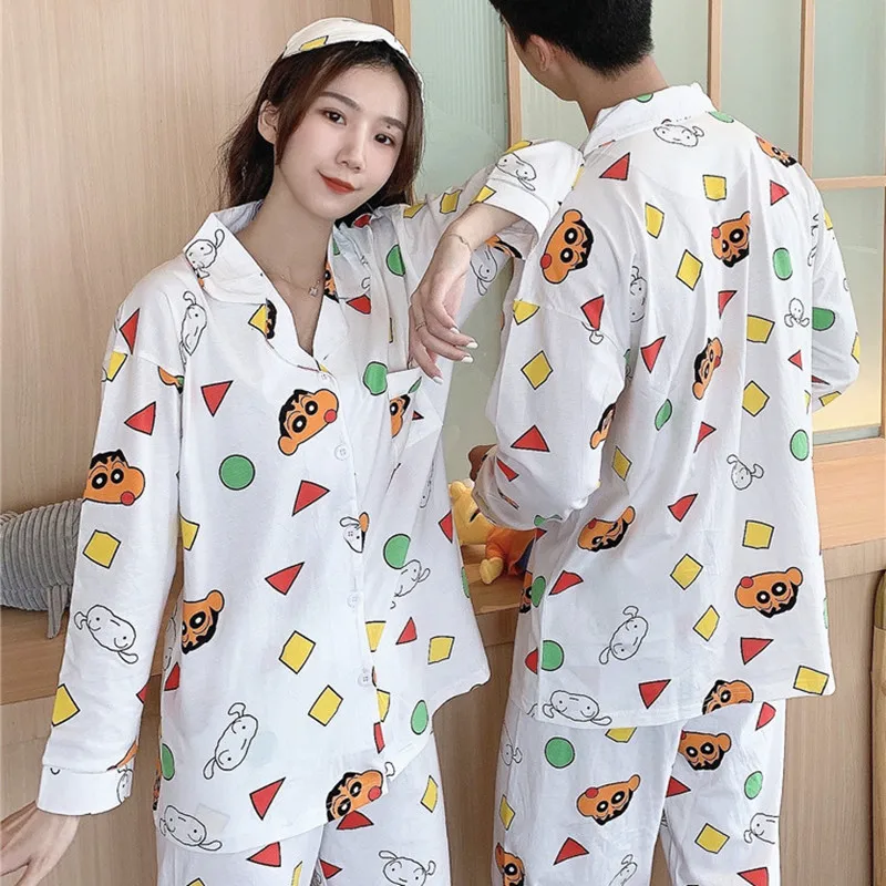 Matching Pajamas Men Women Home Clothing Shin Chanv Anime Costume Kawaii Mujer Nightwear Ladies Autumn Spring Sleepwear Couple