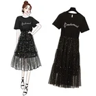 Женское плиссированное платье, 2 шт., с имитацией звездочек, кружевное, с блестками, Повседневная Уличная одежда