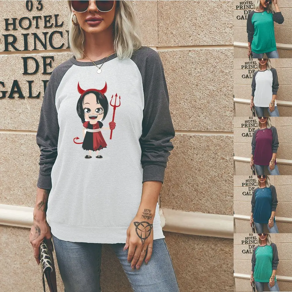 

Casual Vogue Sweatshirt Womens Halloween Oversized Sweatshirts Cartoon Graphic Little Devil Print Sweatshirt Women Pullover G1