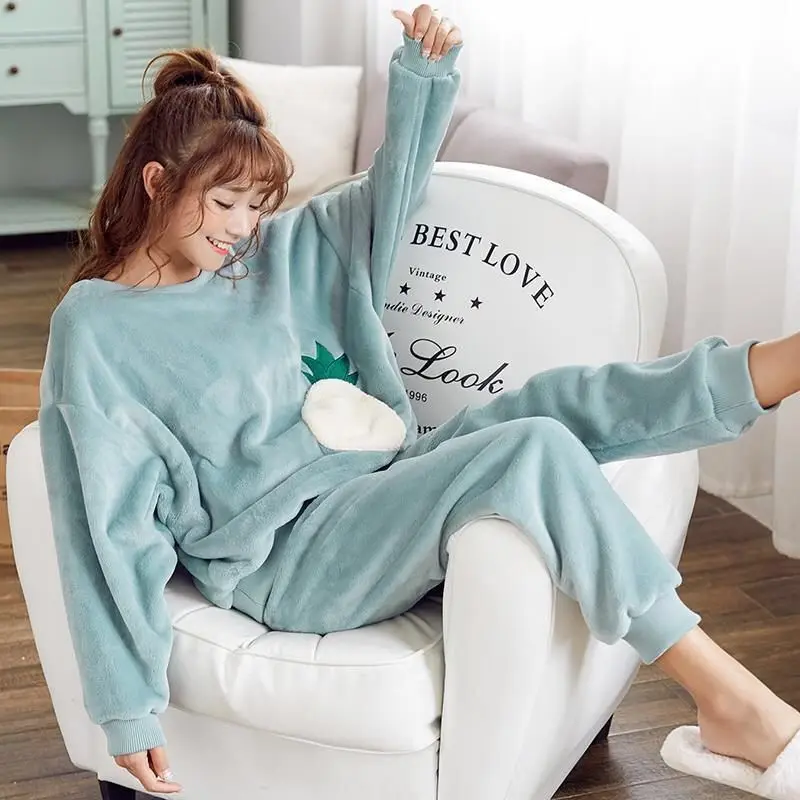 

Women Winter Pajamas Set Thick Warm Flannel Winter Lounge Wear Female Flannel Pajamas Home Pants Warm Home Clothes Suit