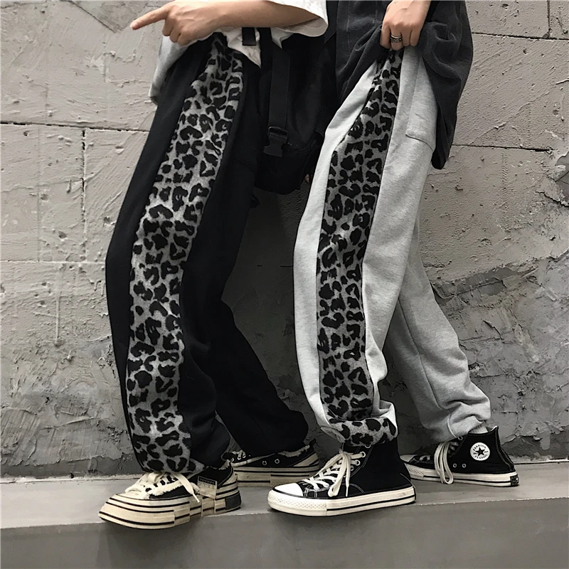 

Leopard Patchwork Causal Long Capris Korean Ins Streetwear Women Clothing Sweatpants Loose High Waist Trousers Female Hipster