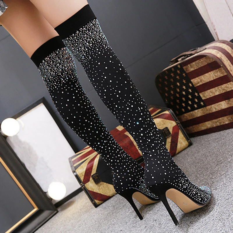 Новые женские сапоги пикантные эластичные выше колена женская обувь на высоком
