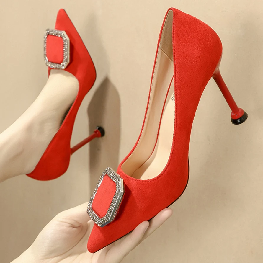 Женские туфли лодочки на высоком каблуке 2020 см красные низком с кристаллами