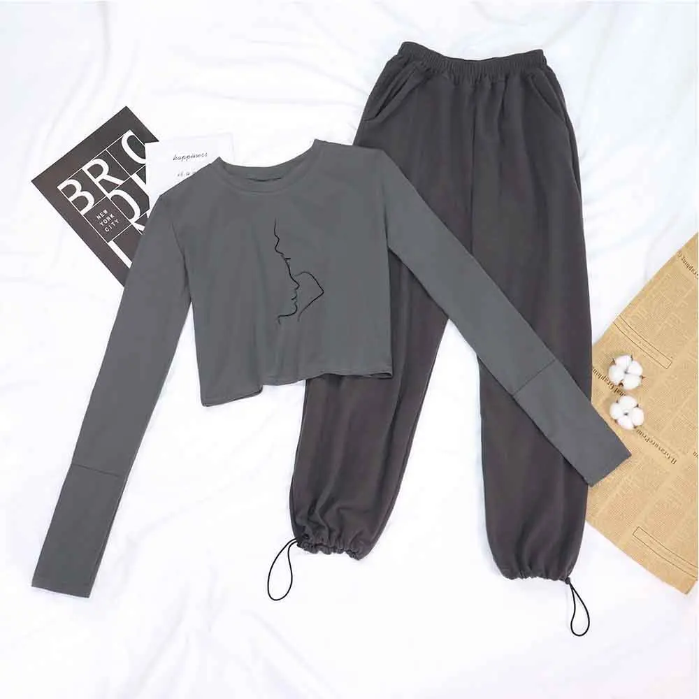 

Pants Set Women New Fashion Trousers Slim-fit Long Sleeve Top Female Casual Suits Korean Style Pants Sports Suit Sweatshirt