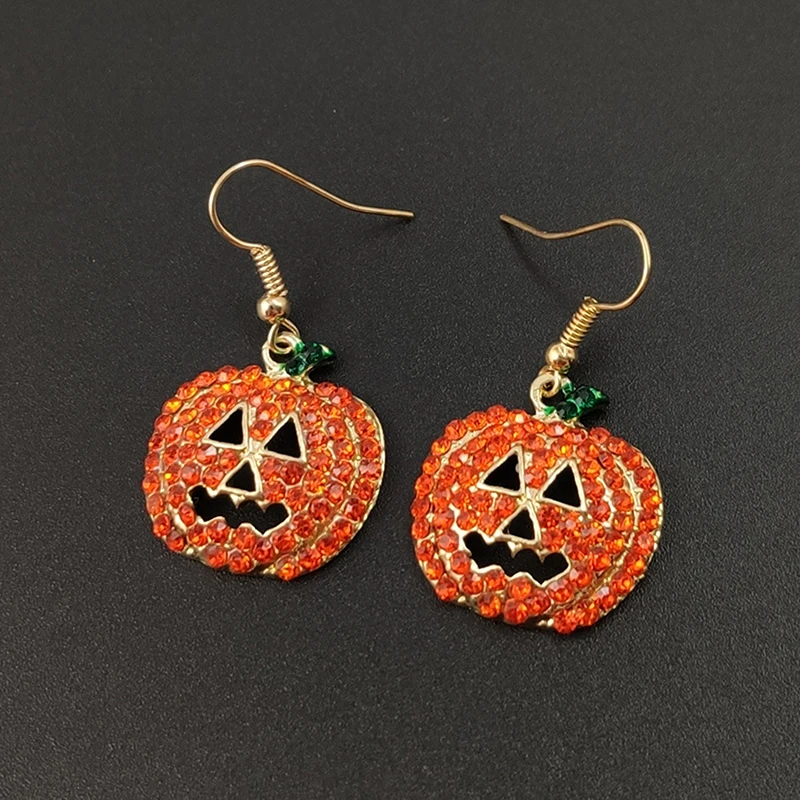 

Halloween Rhinestone Pumpkin Earrings For Women Girls Halloween Pumpkin Full Rhinestone Hook Earrings Party Fashion Jewelry