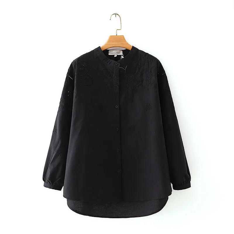 Осенняя рубашка для женщин больших размеров с длинным рукавом и вышивкой открытые рубашки блузка большого размера женская одежда от AliExpress WW