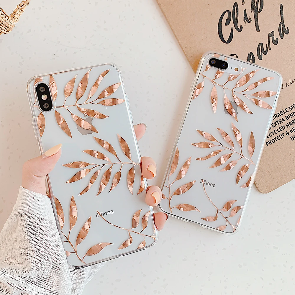 LOVECOM листья и ананас Прозрачный чехол для телефона для iPhone 11 Pro Max XR XS Max 7 8 Plus X Прозрачная мягкая Гальваническая задняя крышка