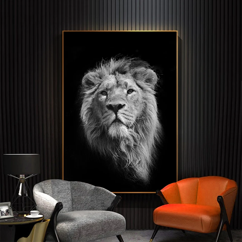 

Black And White Ferocious Lion Canvas Art Painting Posters and Prints Scandinavian Cuadros Wall Art Picture for Living Room