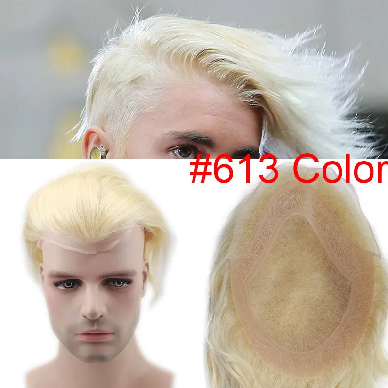 613 # Eseewigs Для Мужчин's накладки из искусственных волос натуральный Цвет 8x10 Remy парик из человеческих волос для Для мужчин прямые подойдет как для повседневной носки, так Чистая Швейцарский Синтетические волосы на кружеве парик из искусственной кожи; европейские вокруг - Парик Цвет: 613 #