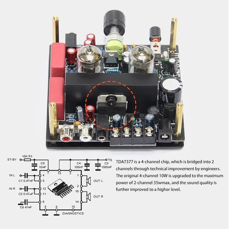 

Bluetooth Tube Amplifier Board HIFI Tube Amplifier with 12V DC Power Adapter , 35W Power Output TDA7377 Chip US Plug