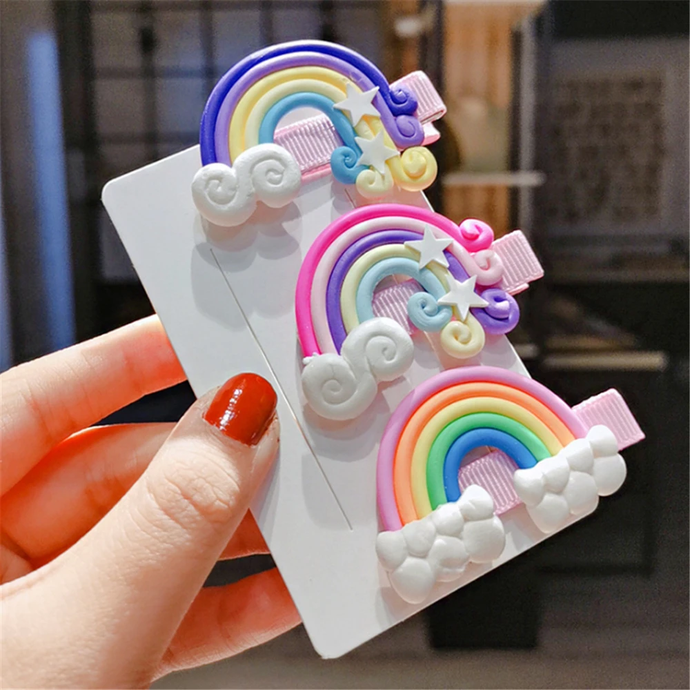 3 шт./компл. заколки для волос в виде милых облаков и леденцов радужные с