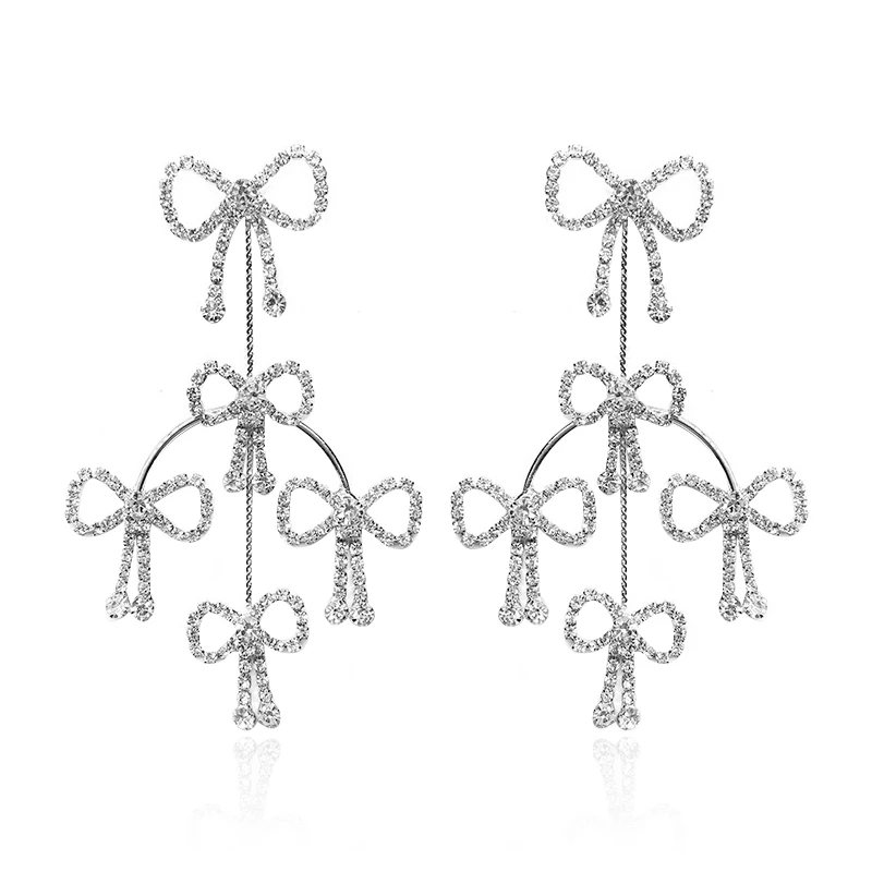 

Long Tassel Bow Butterfly Earring Classic Cubic Zirconia Exaggeration Fashion Luxurious Female Women Jewelry Silver Color Chain