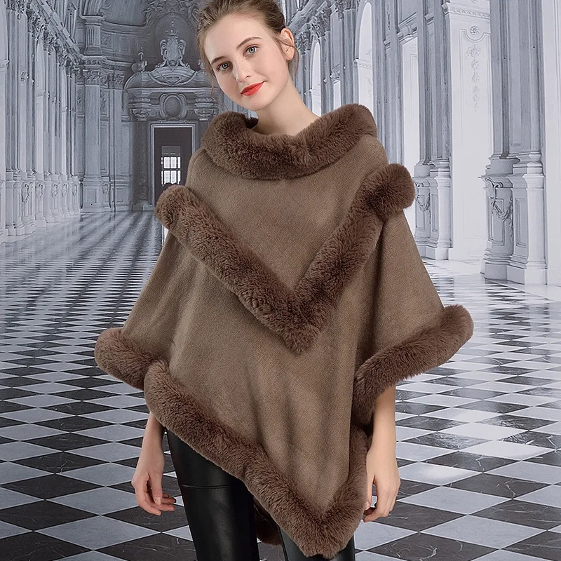 Женская зимняя шаль из искусственного кроличьего меха свободный толстый теплый