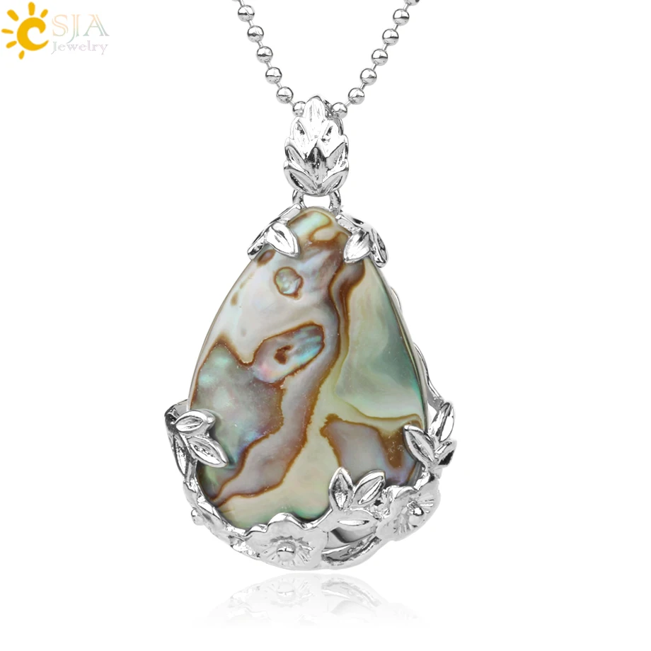 Necklace-B CSJA Новая Зеландия Абалон Швабра оболочки сплава Подвеска бусина в виде слезы натуральный драгоценный камень капли воды Пауа Ожерелье Женщины Мужчины рейки ювелирные изделия E460 - Окраска металла: Necklace-B