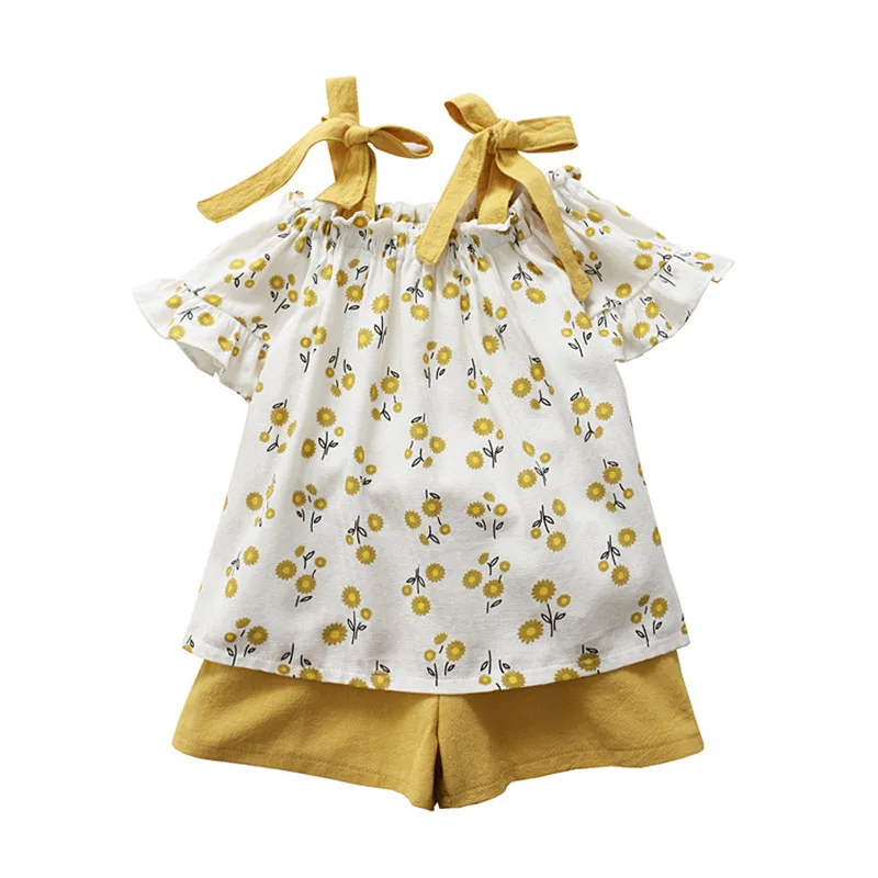 

2020 baby girl Summer clothing set floral off-shoulder tops shirts+shorts,girls kids Fashion princess casual 2pcs suits