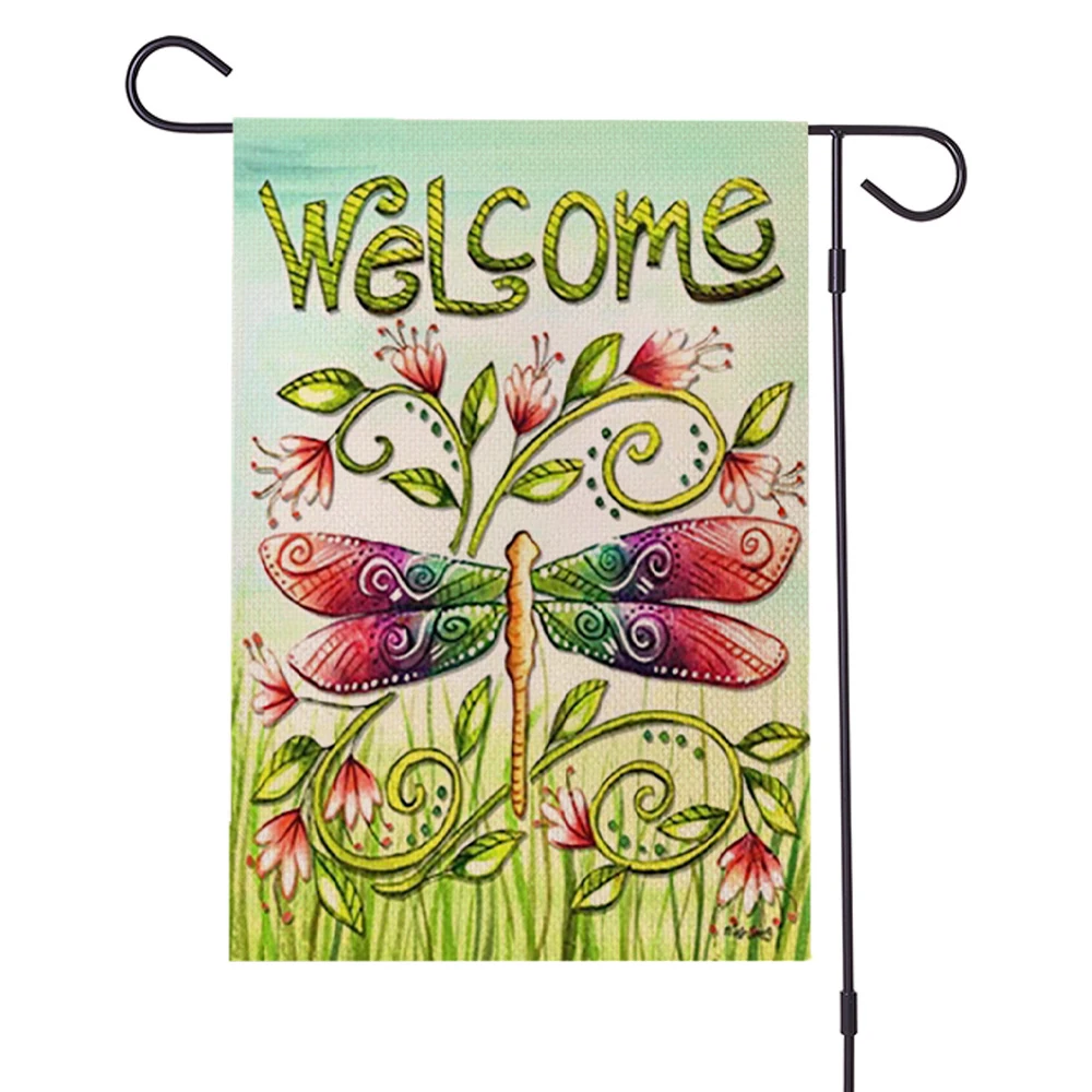 Садовый флаг стрекоза луна двусторонний баннер узор стрекозы уличное украшение