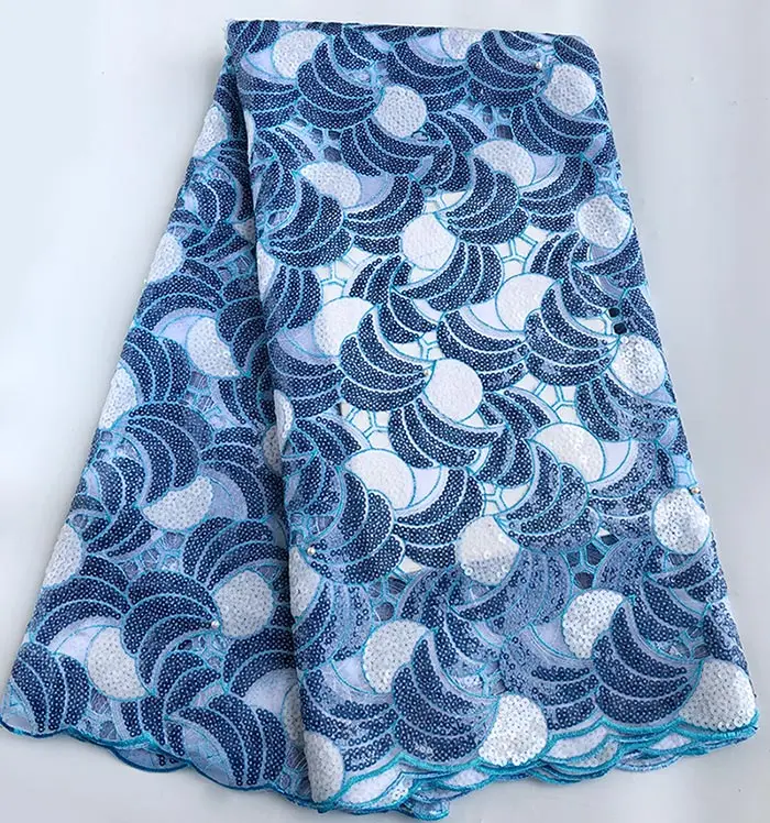 Sky blue White Ребенок персик полностью в блестках Блестящий Handcut Французский Кружева holed органза с кружевом в африканском стиле Ткань 5 ярдов в штуке - Цвет: Sky blue White