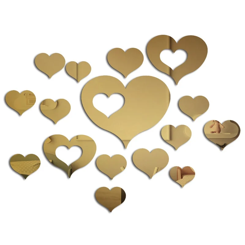 3D Mirror Wall Sticker Heart Shaped Mirror Wall Stickers Removable DIY Wall Poster Decor For Home Living Room