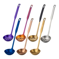 2 pcsset stainless steel cooking tool set matt polish long handled soup ladle skimmer colander kitchen utensils dinnerware set