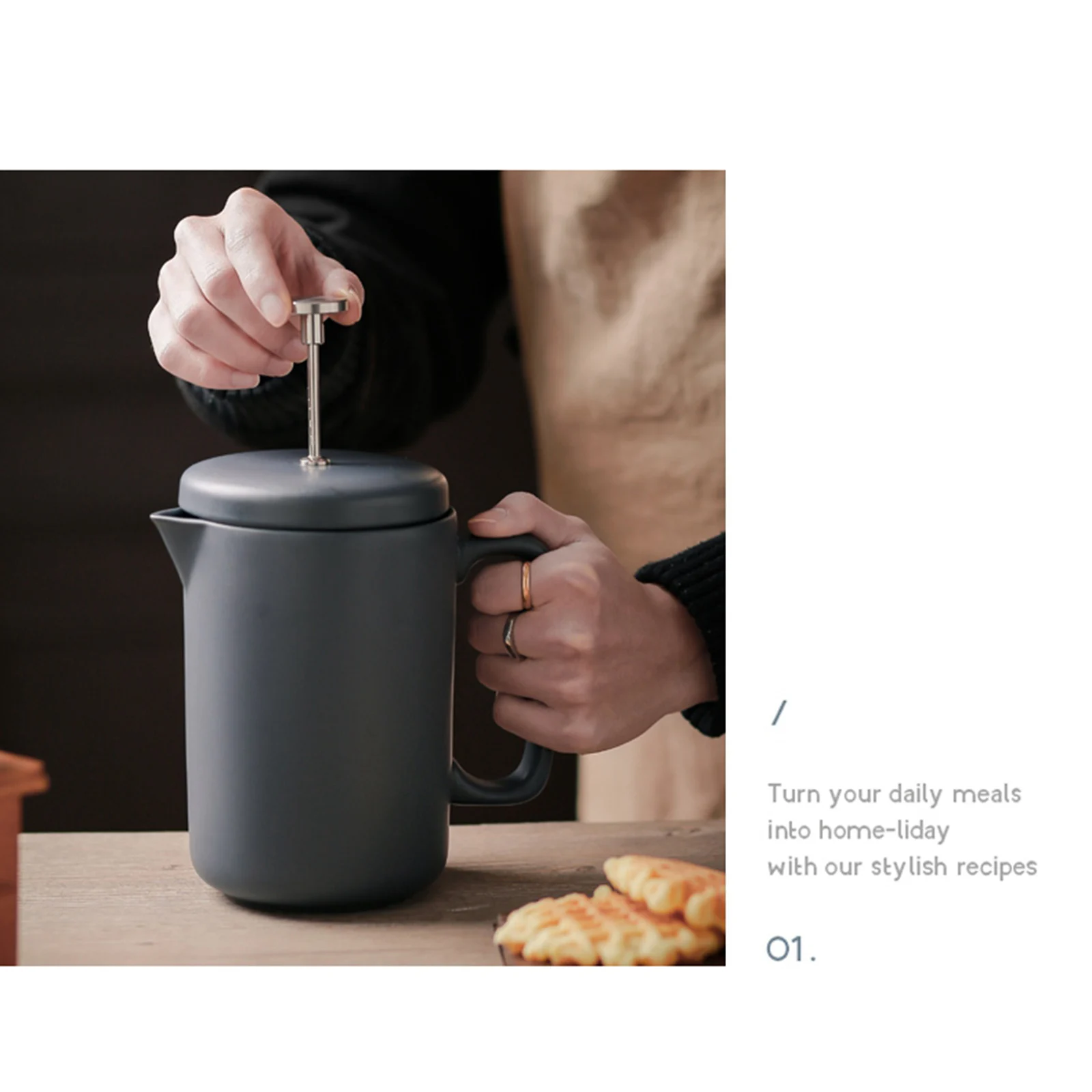 

Durable Kitchen French Press Coffee Maker Ceramic with Handle for Good Coffee and Tea Office Rust-Free Dishwasher Safe