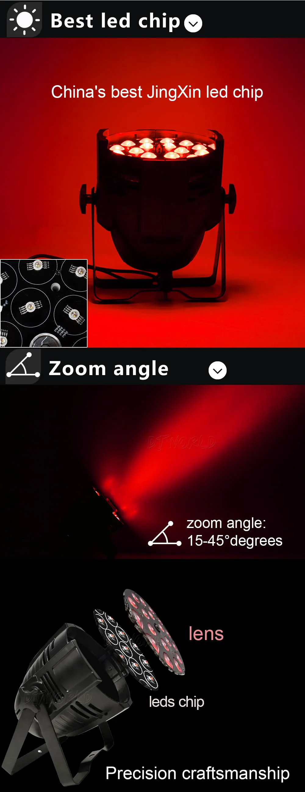 Может светодиодный Par 18x12 Вт RGBW 4в1 Zoom алюминиевый дом идеальный свет для клубов театров церкви концертных производств и освещения