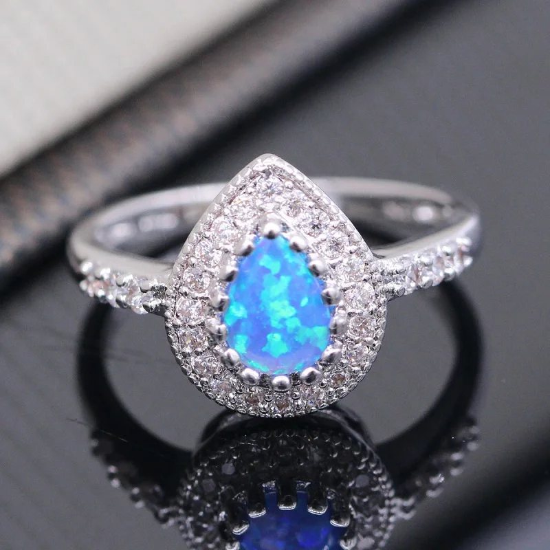 

Exquisite Rings Pear Cut Blue Jewelry Birthday Gift Women Christmas Gift Bridal Engagement Party Ring Size 6 - 10