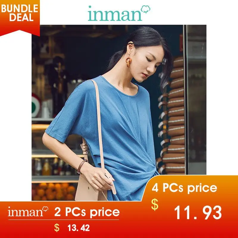 INMAN, осень, Новое поступление, хлопок, Круглый ворот, Корейская, все совпадают, Повседневная мода, средний рукав, женское платье
