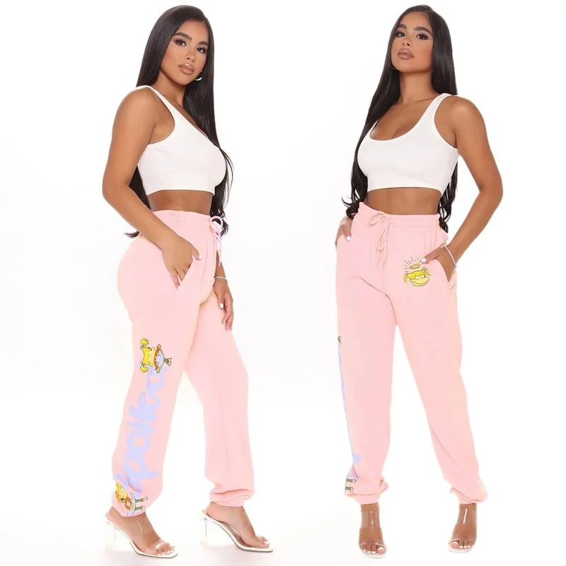 

HOUZHOU Sweatpants Women Joggers Plus Size Pants with Print High Waisted Trousers Women Cartoon Oversized Pants for Women