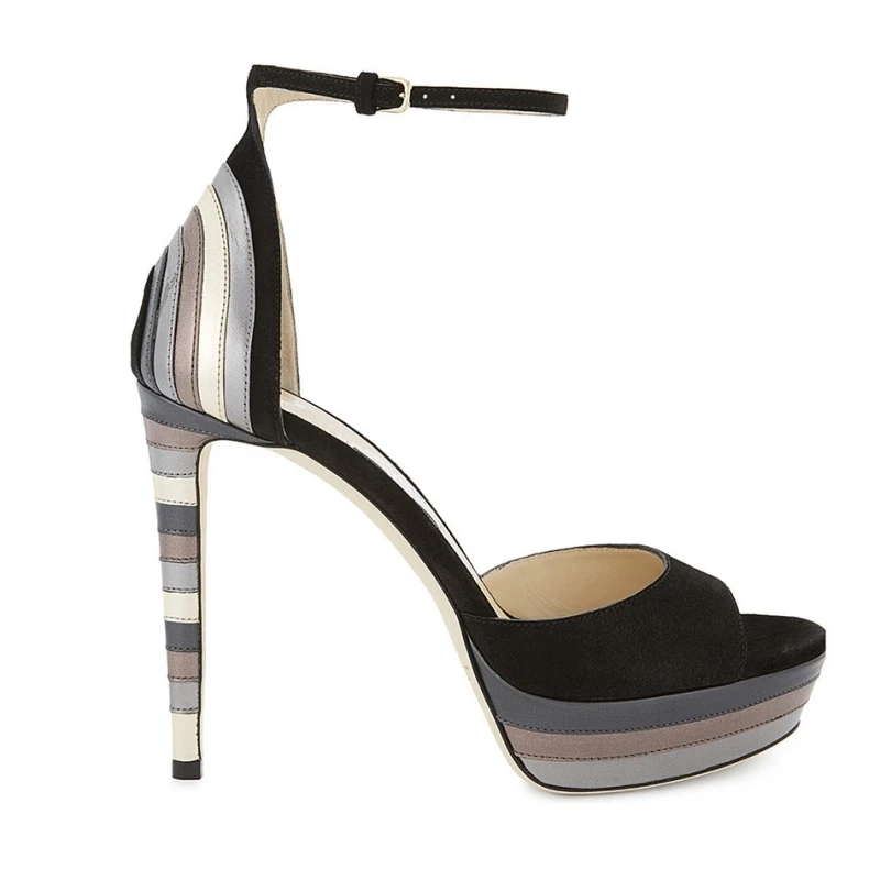 Женские летние босоножки на платформе и высоком каблуке черные элегантные
