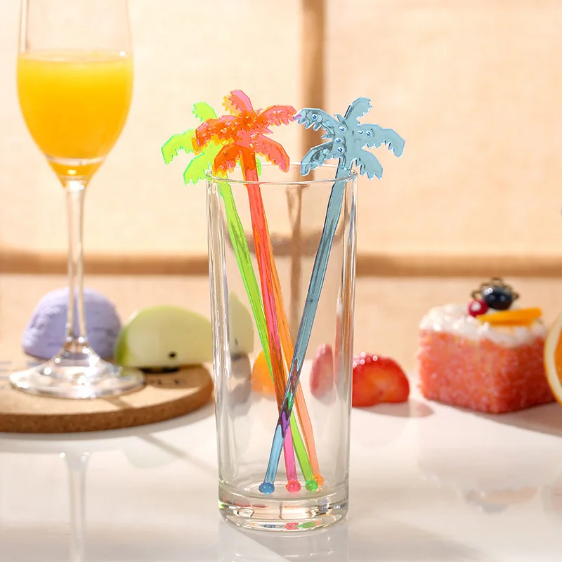 Tropical Party Coconut Tree Stir Sticks Hawaii Flamingo Party Decoration Plastic Swizzle Sticks Coffee Beverage Drink Stirrers