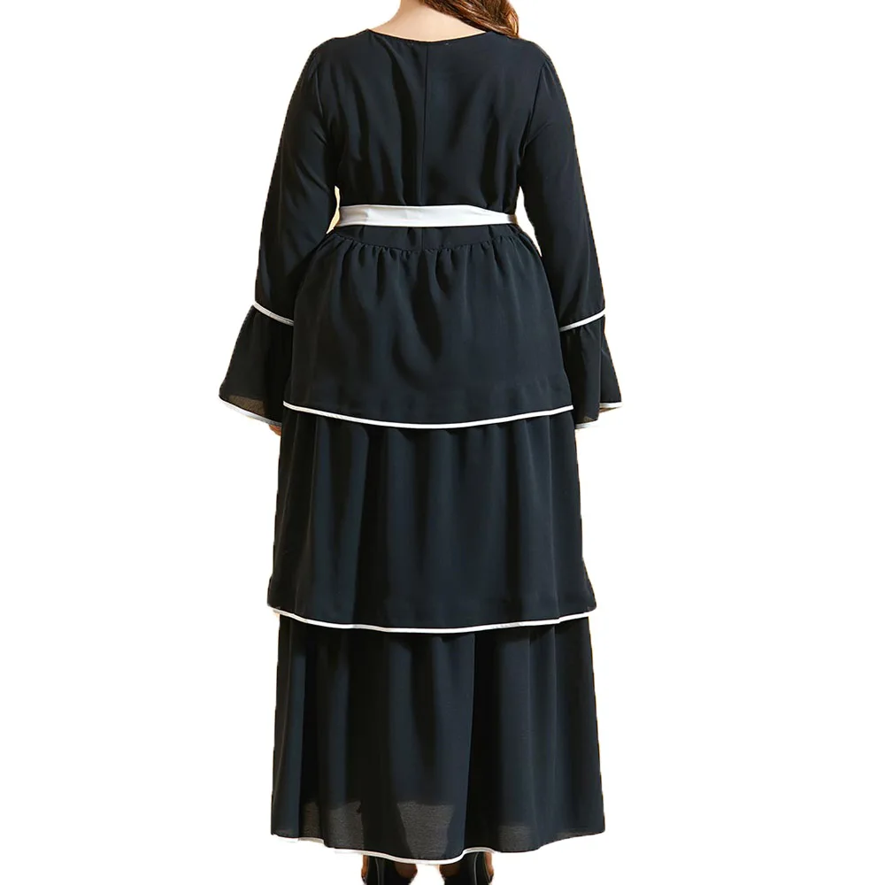 

Muslim Summer Dress 2021 Women Fashion Temperament Loose Casual Slimming Oversize Ruffle Flared Sleeves Round Neck Plus Size