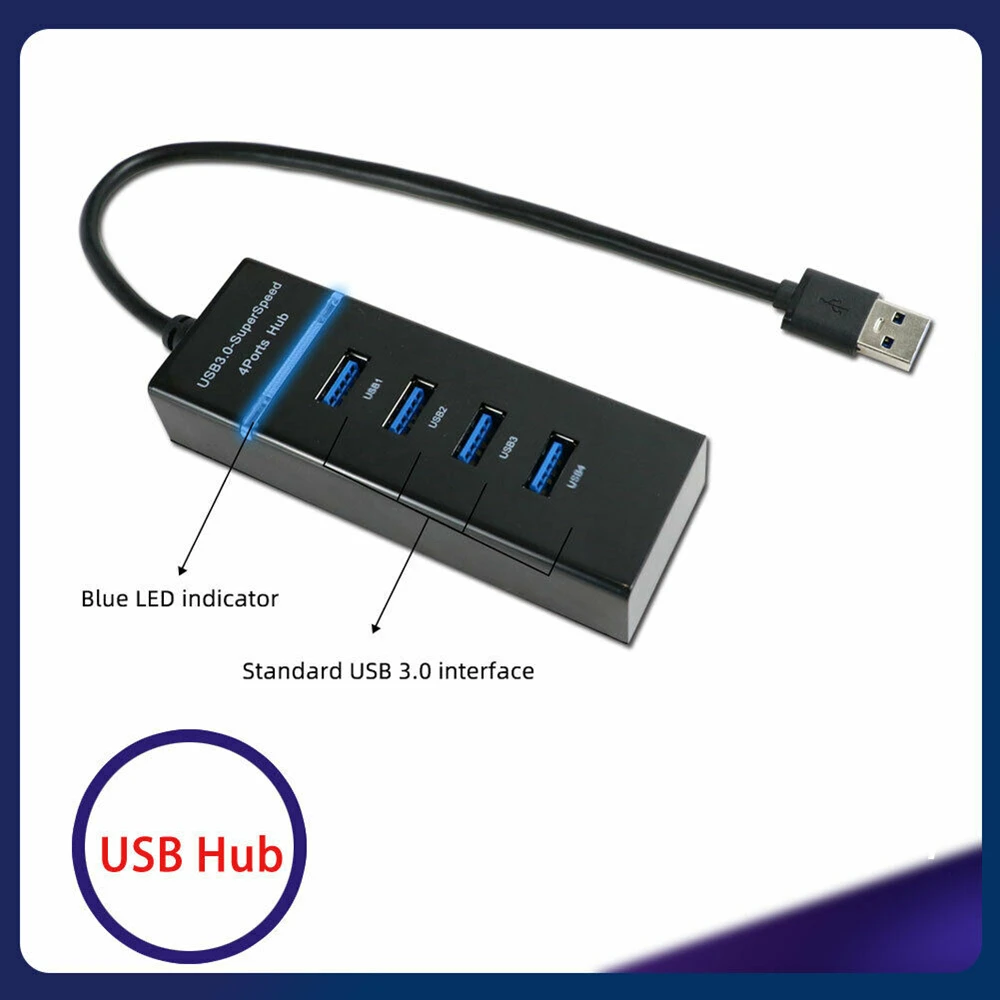 

Портативный Универсальный USB 3,0-сверхскоростной 4 Порты концентратор с светодиодный светильник ультра тонкий разветвитель адаптер кабель д...