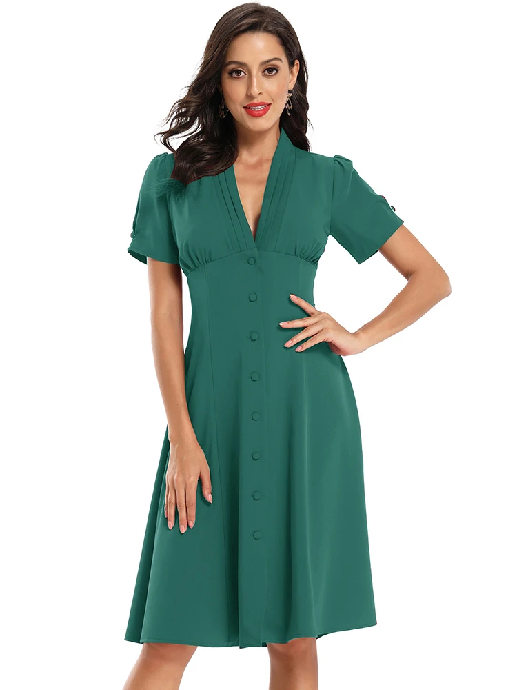 Женское Атласное Платье До Колена ТРАПЕЦИЕВИДНОЕ летнее платье на пуговицах с v