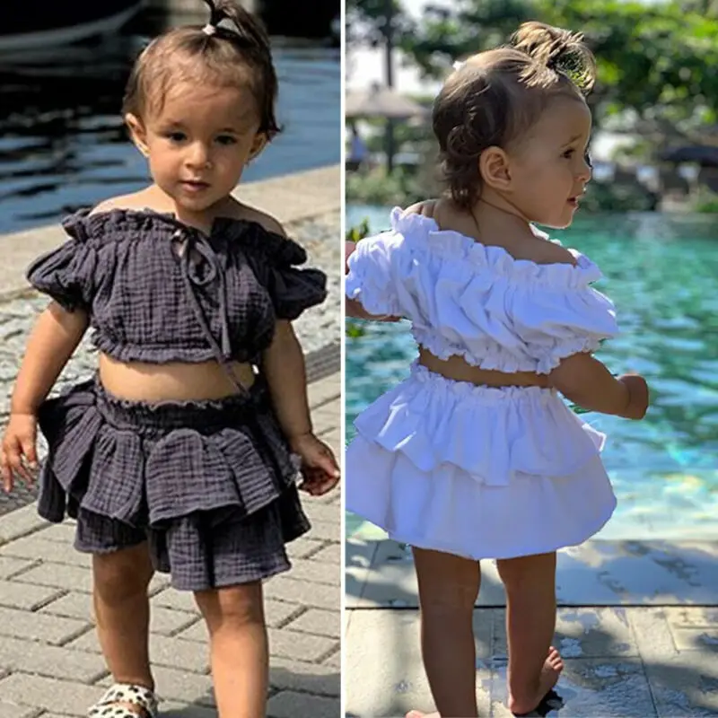 Комплект одежды для маленьких девочек топ бандо без бретелек + Двухслойная юбка